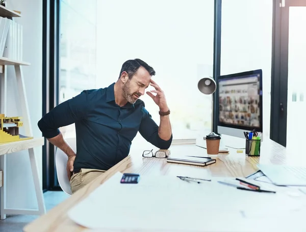 Businessman Back Pain Injury Headache Stress Office While Working Project — Stock Photo, Image