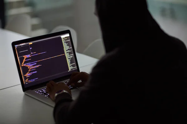 Хакер Код Программирование Экраном Человека Ноутбука Вымогательства Кибербезопасности Фишинга Кодирование — стоковое фото