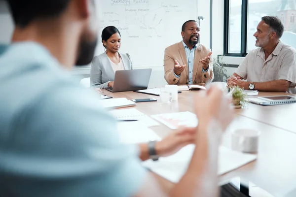 Empresários Coaching Reunião Estratégia Trabalho Equipe Planejamento Brainstorming Escritório Grupo — Fotografia de Stock