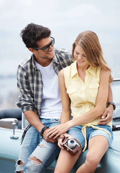 Sharing Special Moments Together Attractive Young Couple Sitting Hood Convertible — Stock Photo, Image