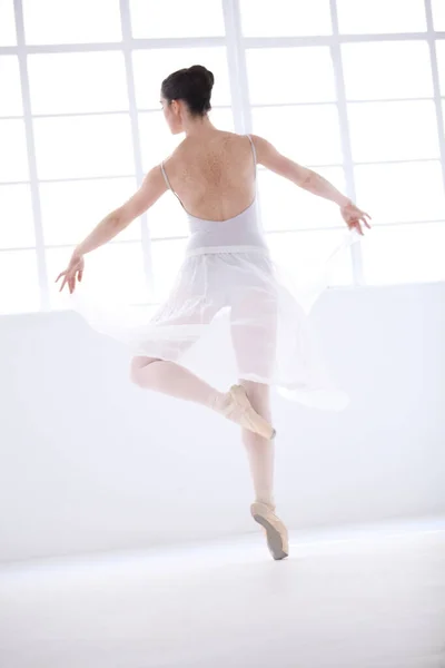 ダンス バレエ バランス エレガントでパフォーマンスのためのスタジオで女性とのトレーニング 芸術家 自由とコミットメントのためのクラスで女性バレリーナダンスと創造 — ストック写真