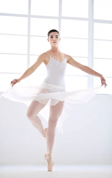 Tanec Balet Talent Ženou Studiu Pro Vyváženost Elegantní Výkon Umělkyně — Stock fotografie