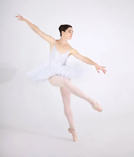 Elegancia Danza Ballet Con Una Mujer Estudio Sobre Fondo Blanco — Foto de Stock