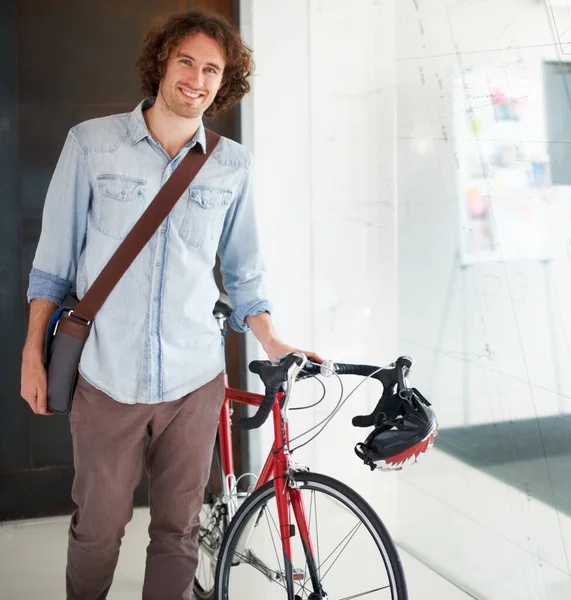 Портрет Велосипед Деловой Человек Офисе Творческого Стартапа Счастливой Карьеры Возможности — стоковое фото