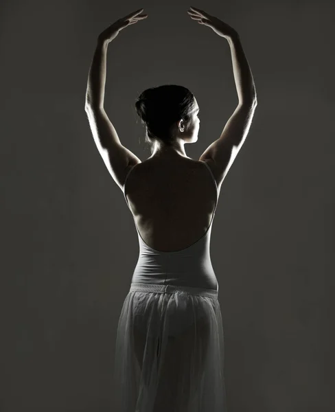 Kunst Silhuet Bagsiden Ballet Danser Studie Med Elegant Kropsholdning Positur - Stock-foto