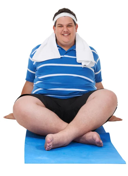 Fitness Plusz Méret Portré Egy Férfiról Aki Testmozgást Végez Egy — Stock Fotó