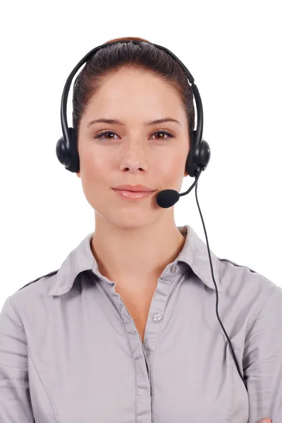 Customer Service Portrait Call Center Studio Woman Business Chat Telecom — Stock Photo, Image