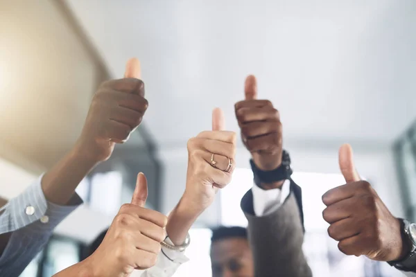 Your Talents Amazing Closeup Shot Group Businesspeople Showing Thumbs Office — Stock Photo, Image