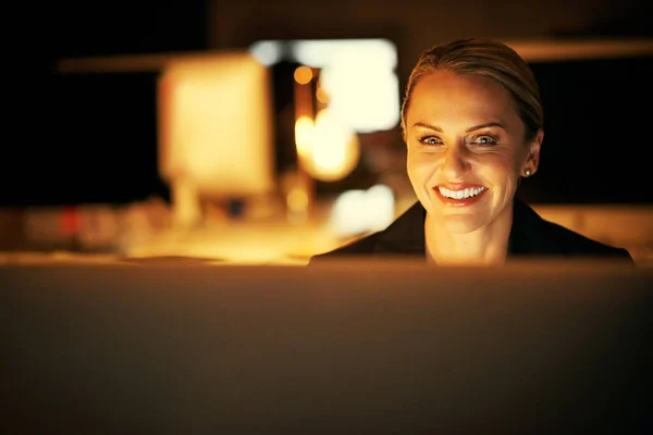 Luck Residue Hard Work Mature Businesswoman Working Late Office Stock Picture