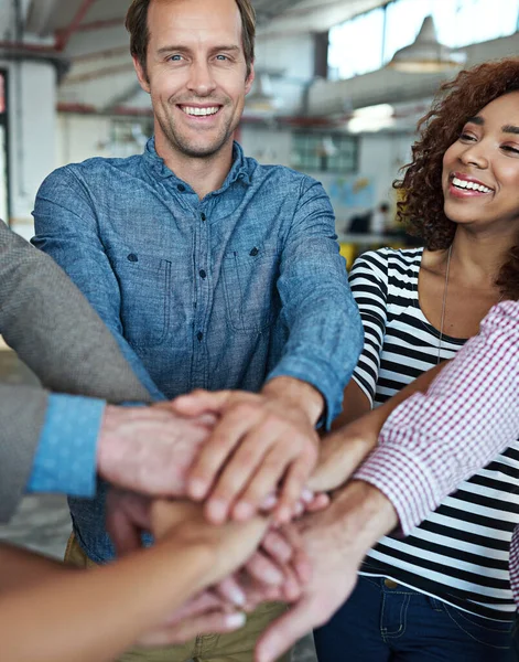 Portrait Collaboration Business People Hands Together Cooperation Team Building Solidarity — Stock Photo, Image