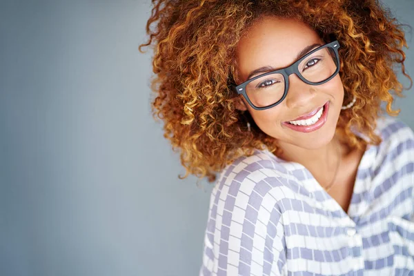Visión Sonrisa Retrato Una Mujer Con Gafas Para Cuidado Los —  Fotos de Stock