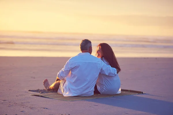 Stress Free Zone Mature Couple Relaxing Together Beach — Stock Photo, Image