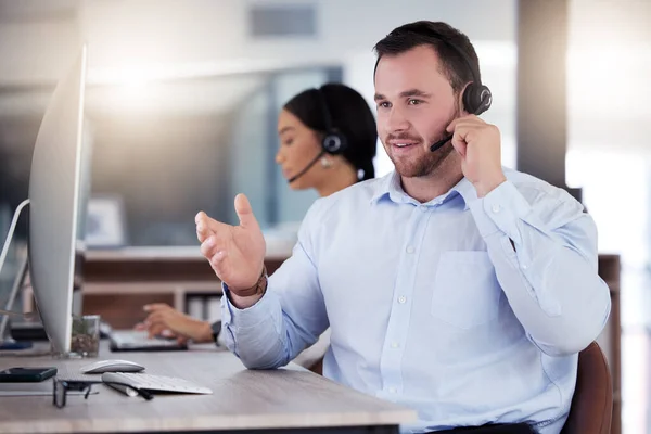Call Center Consultoria Homem Negócios Escritório Para Comunicação Atendimento Cliente — Fotografia de Stock