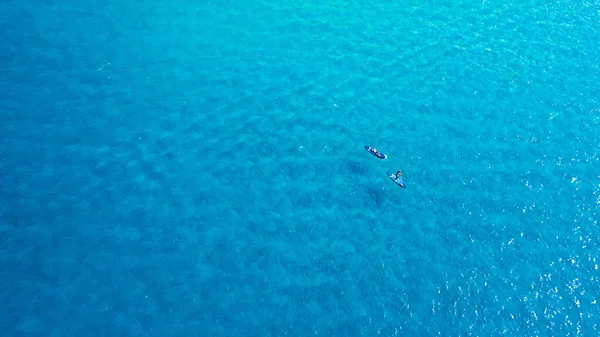 Explore Waters Paddle Boat Man Woman Paddle Boarding Sea — Stock Photo, Image