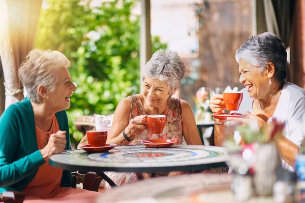 재미있고 나이든 여자들 의대화 친구들 퇴직금 이야기 집단을 레스토랑 노인들 — 스톡 사진