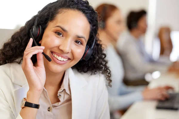 Business Woman Call Center Portrait Smile Phone Consultation Web Support — Stock Photo, Image