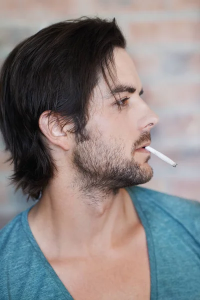 Time Quit Close Profile Handsome Man Cigarette His Mouth — Stock Photo, Image