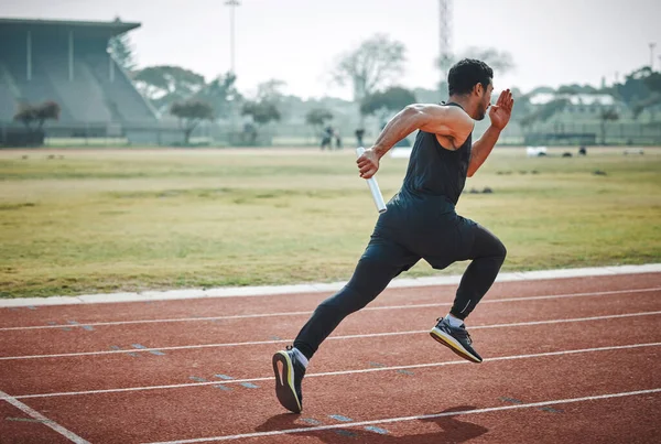 Στάδιο Άνθρωπος Ρελέ Τρέχει Και Αθλητής Ένα Δρομέα Και Στίβο — Φωτογραφία Αρχείου