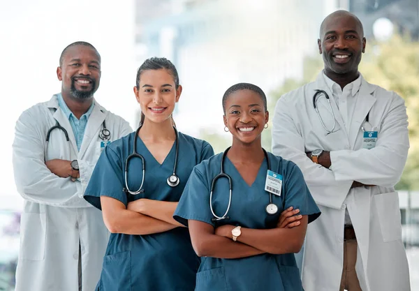 Healthcare Teamwork Portrait Doctors Crossed Arms Medical Care Wellness Support — Stock Photo, Image