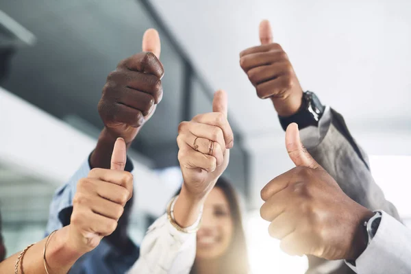 Give Out Closeup Shot Group Businesspeople Showing Thumbs Office — Stock Photo, Image