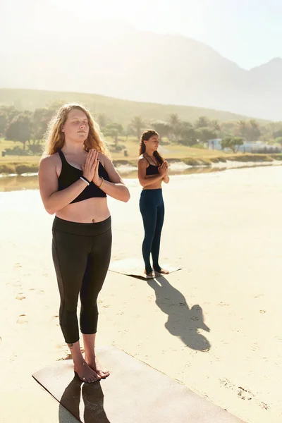 Yoga Vous Aide Maintenir Récupérer Améliorer Votre Santé Deux Jeunes — Photo