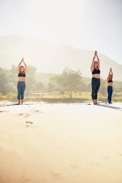 Personne Jamais Regretté Une Séance Yoga Trois Jeunes Femmes Pratiquant — Photo