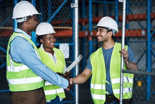 Builder Agreement Construction Hand Shake Partnership Meeting Job Contractor Collaboration — Stock Photo, Image