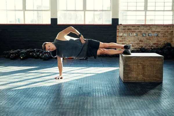 Planken Seinen Weg Zur Fitness Ein Junger Mann Macht Einer — Stockfoto