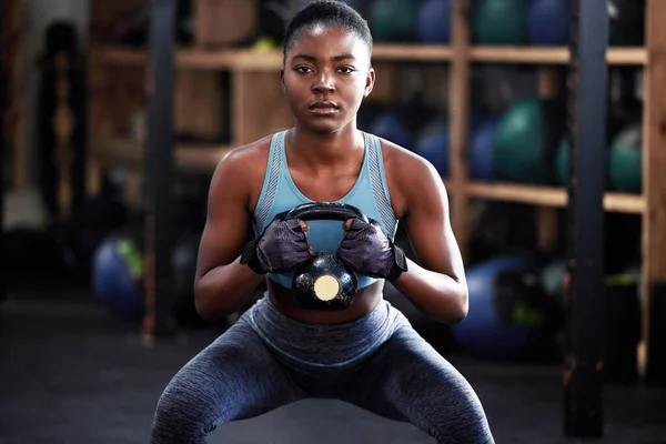 Fitness Kettlebell Squat Portrait Black Woman Training Workout