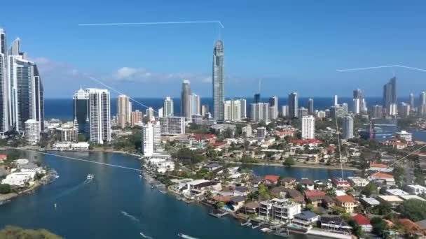 Cidade Inteligente Conectividade Luz Por Skyline Para Rede Comunicação Contato — Vídeo de Stock