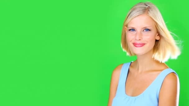 Skönhet Och Kvinna Grön Skärm Skratta Och Positiv Ansikte Modell — Stockvideo