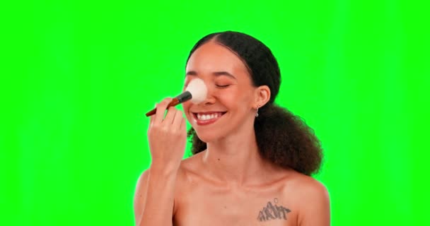 Make Pinsel Nase Und Gesicht Der Frau Auf Grünem Bildschirm — Stockvideo