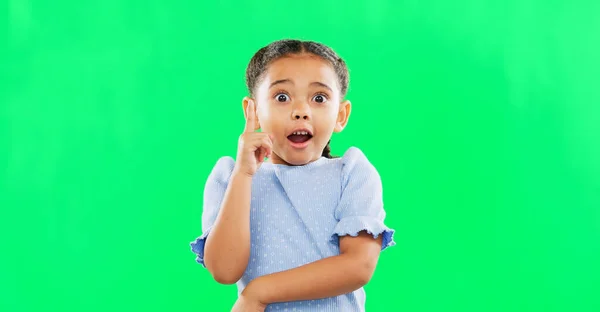 Фас Зеленый Экран Ребенок Студии Идеей Ответом Решением Счастливый Возбужденный — стоковое фото