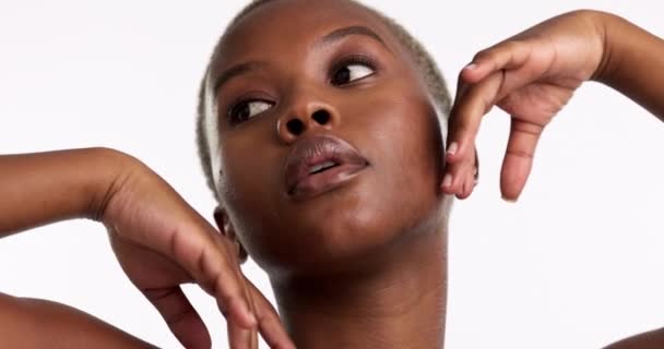 Краса Позу Руки Обличчі Чорної Жінки Студії Скінарію Оздоровлення Або — стокове відео