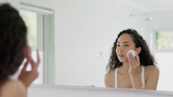Mujer Belleza Almohadilla Algodón Espejo Para Limpieza Cara Eliminación Maquillaje — Vídeos de Stock