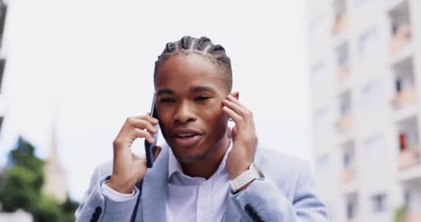 Hombre Negocios Llamada Telefónica Mala Conexión Calle Con Escuchar Hablar — Vídeos de Stock