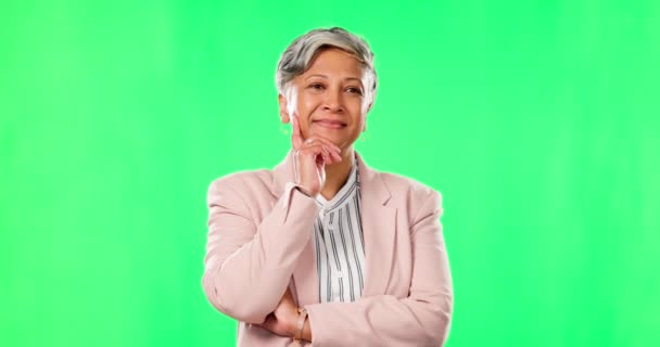 Denkender Ideengeber Und Geschäftsfrau Auf Grünem Bildschirm Mit Gedanken Fragen — Stockvideo