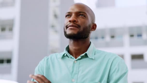 Thinking Business Face Black Man City Success Goals Ambition Mindset — Video