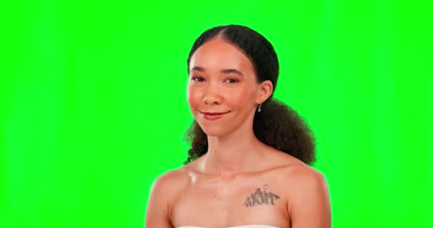Beauty Natural Face Woman Green Screen Wellness Facial Treatment Happy — Stock Video