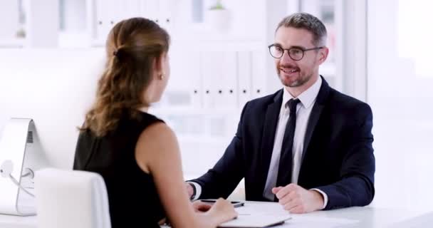 Apretón Manos Reclutamiento Hombre Negocios Una Entrevista Trabajo Proceso Reunión — Vídeos de Stock