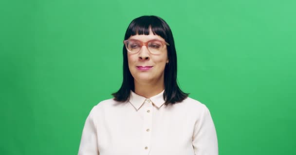 Emoji Žena Legrační Tváří Zelené Obrazovce Pozadím Komediální Nebo Komická — Stock video