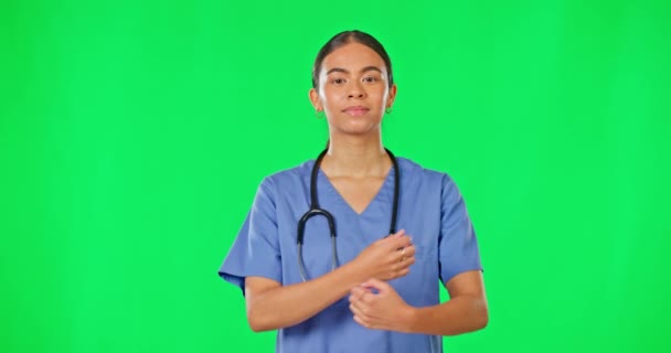 Soins Santé Confiance Soi Femme Médecin Sur Écran Vert Avec — Video