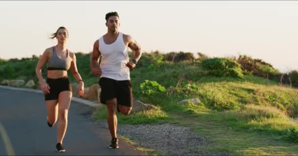 Couple Fitness Course Dans Rue Pour Cardio Exercice Entraînement Matinal — Video
