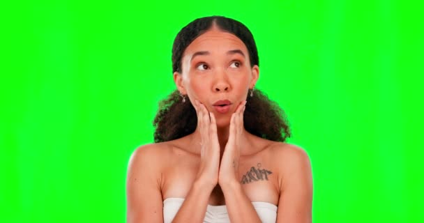 Wow Surprised Happy Woman Green Screen Studio Good News Sale — Stock Video