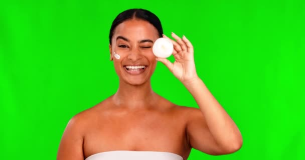 Cara Crema Cuidado Piel Para Mujer Pantalla Verde Para Belleza — Vídeos de Stock