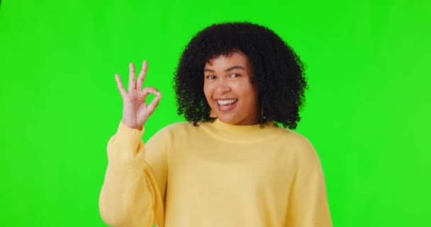 Жінка Портрет Ручним Знаком Зеленому Екрані Студійний Фон Угода Підтримка — стокове відео