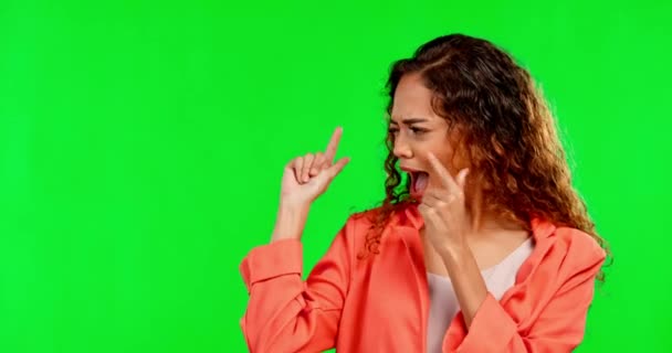 Flört Yeşil Perde Parmak Tabancalı Bir Kadın Motivasyon Stüdyo Geçmişine — Stok video