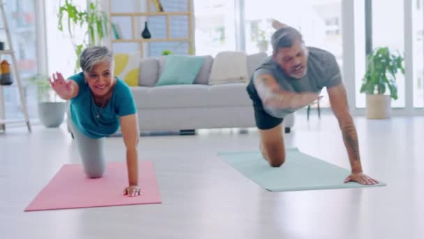Yoga Diversão Casal Sênior Salão Alongamento Treino Para Bem Estar — Vídeo de Stock