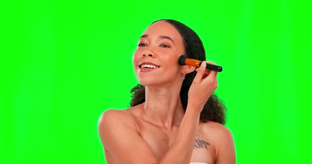 Pincel Maquiagem Rosto Mulher Tela Verde Para Bem Estar Beleza — Vídeo de Stock