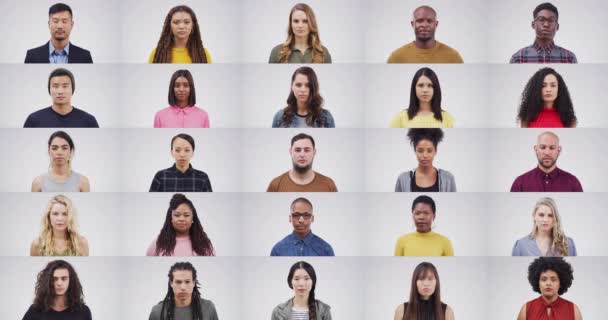 Grupa Ludzie Twarz Studio Montażu Młodości Różnorodności Mody Przez Białe — Wideo stockowe